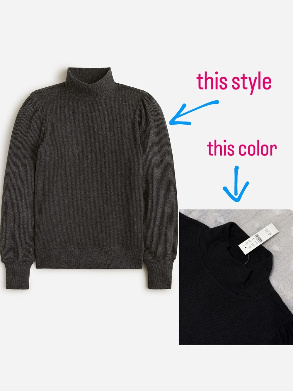 NWT! Super soft Ribbed Puff sleeve J Crew Sweater - Black size M